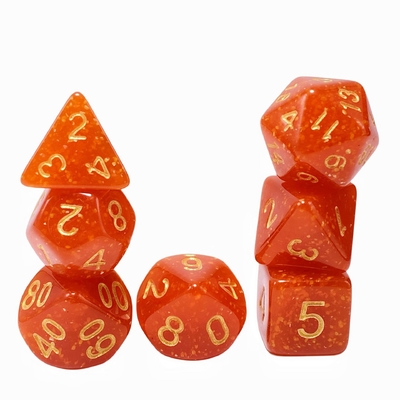 Ouro brilhante em pó de resina laranja personagem de jogo de tabuleiro jogo de dados conjunto dnd dados
