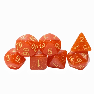 Ouro brilhante em pó de resina laranja personagem de jogo de tabuleiro jogo de dados conjunto dnd dados