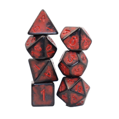 Antigo jogo de dados de retaguarda preta de resina vermelha