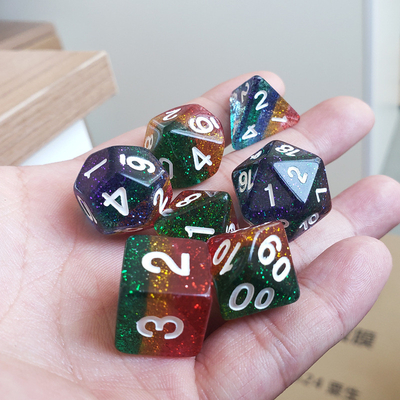 Shin Golden Powder Rainbow Resin Boarding Dice Set Dragão e Masmorra