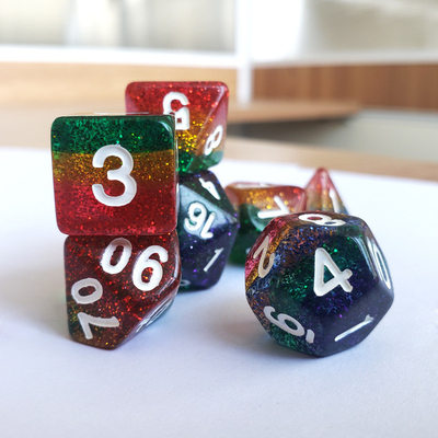 Shin Golden Powder Rainbow Resin Boarding Dice Set Dragão e Masmorra