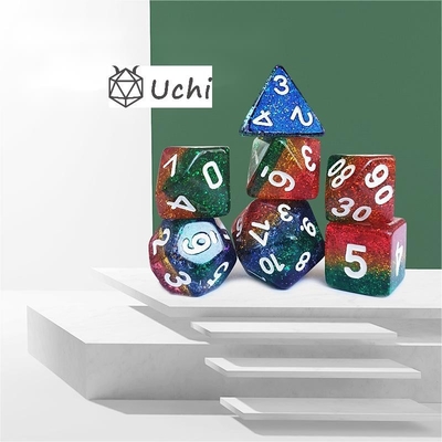 Shin Golden Powder Rainbow Resin Boarding Dice Set Dragão e Masmorra