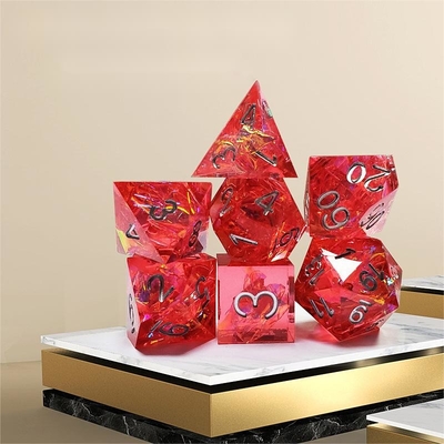 Resina vermelha fantasma e folha de ouro Resina Boarding Dice Set Dragão e masmorra