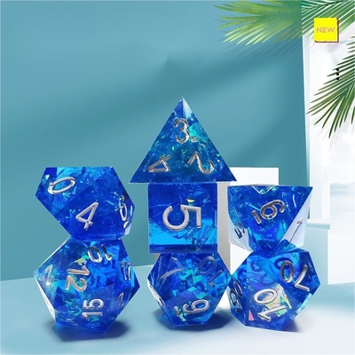 Océano Azul Coração Cristal Resina De Tabuleiro De Dados Dragon And Dungeon