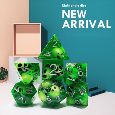 Green Crystal Skull Resin Boarding Dice Set Dragão e Masmorra