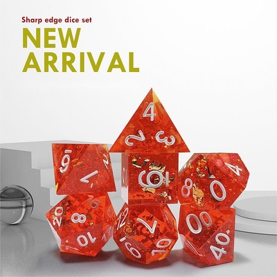 Pixel Pomegranate Red Crystal Resin Boarding Dice Set dnd dados