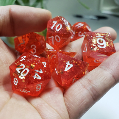 Pixel Pomegranate Red Crystal Resin Boarding Dice Set dnd dados