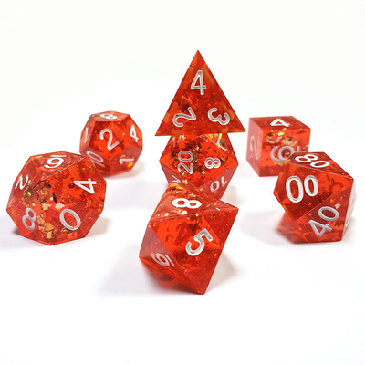 Pixel Pomegranate Red Crystal Resin Boarding Dice Set dnd dados