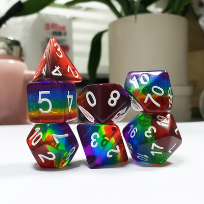Rainbow Crystal Resin Boarding Dice Set dnd dados