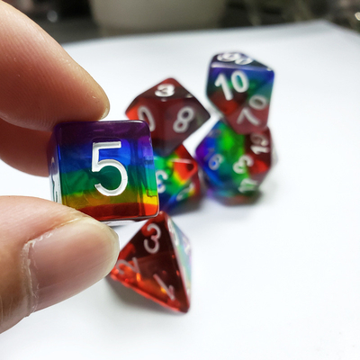 Rainbow Crystal Resin Boarding Dice Set dnd dados