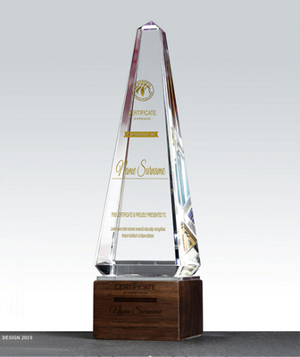 Troféus de resina personalizados Troféu de combinação de cristal e madeira sólida