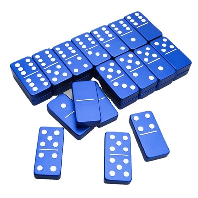 Duplo 6 Seis Metal Domino Set Com 28 Gigante Alumínio Ligação Domino Blocos Laser Impresso Jogo de Desktop