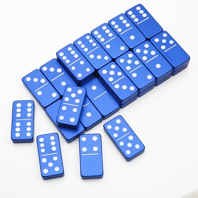 Duplo 6 Seis Metal Domino Set Com 28 Gigante Alumínio Ligação Domino Blocos Laser Impresso Jogo de Desktop