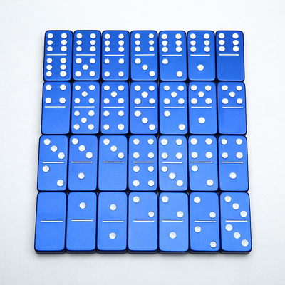 Duplo 6 Seis Metal Domino Set Com 28 Gigante Alumínio Ligação Domino Blocos Laser Impresso Jogo de Desktop