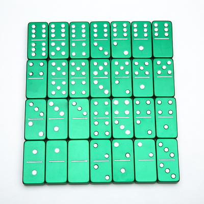 Duplo 6 Seis Metal Domino Set Com 28 Gigante Alumínio Ligação Domino Blocos Laser Impresso Jogo de Desktop