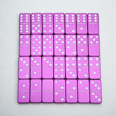 Duplo 6 Seis Metal Domino Set Com 28 Gigante Alumínio Ligação Domino Blocos Laser Impresso Jogo de Desktop