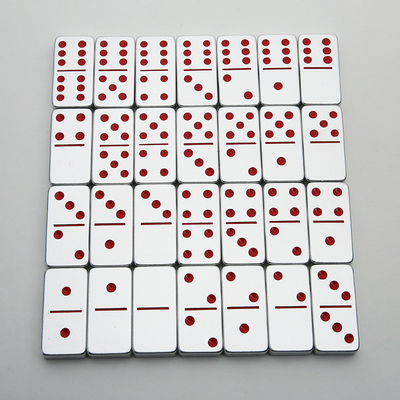 Duplo 6 Seis Metal Domino Set Com 28 Gigante Alumínio Ligação Domino Blocos Laser Impresso Jogo de Desktop