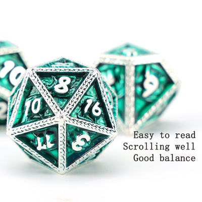 Green DND Dragon e Dungeon Metal Dice Set Personalizado Personalizado Rune Dice Set