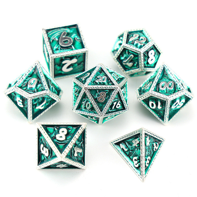 Green DND Dragon e Dungeon Metal Dice Set Personalizado Personalizado Rune Dice Set