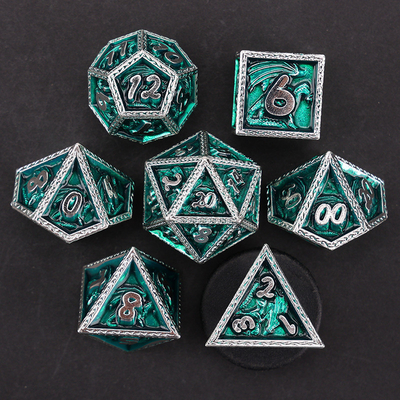 Green DND Dragon e Dungeon Metal Dice Set Personalizado Personalizado Rune Dice Set