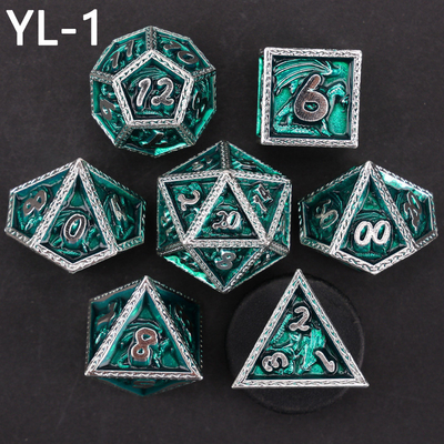 Green DND Dragon e Dungeon Metal Dice Set Personalizado Personalizado Rune Dice Set
