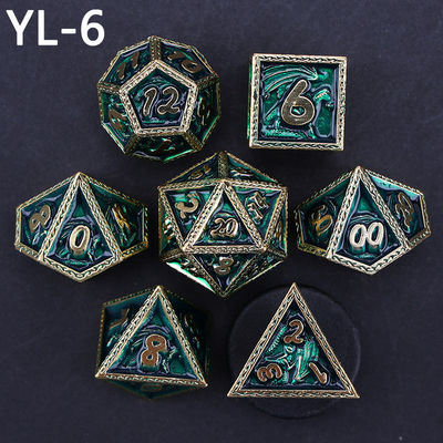 Green DND Dragon e Dungeon Metal Dice Set Personalizado Personalizado Rune Dice Set