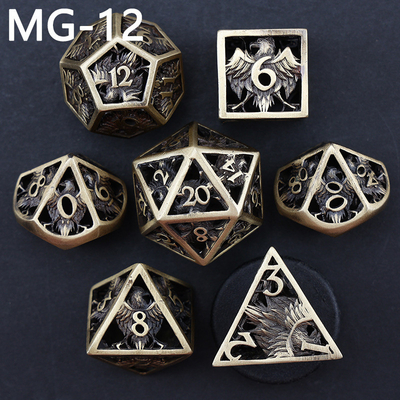 Set de dados metálicos ocos poliedro dados personalizados jogo de tabuleiro dragão e dragão