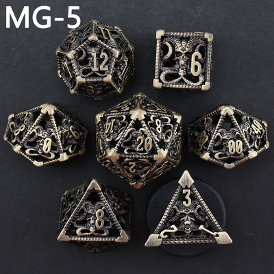Set de dados metálicos ocos poliedro dados personalizados jogo de tabuleiro dragão e dragão