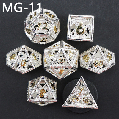 Set de dados metálicos ocos poliedro dados personalizados jogo de tabuleiro dragão e dragão