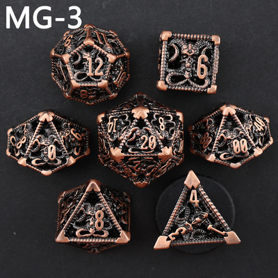 Set de dados metálicos ocos poliedro dados personalizados jogo de tabuleiro dragão e dragão