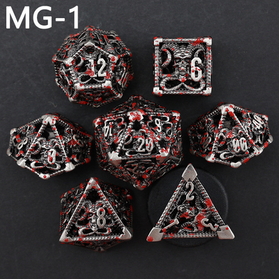 Set de dados metálicos ocos poliedro dados personalizados jogo de tabuleiro dragão e dragão