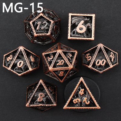 Set de dados metálicos ocos poliedro dados personalizados jogo de tabuleiro dragão e dragão