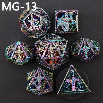 Set de dados metálicos ocos poliedro dados personalizados jogo de tabuleiro dragão e dragão