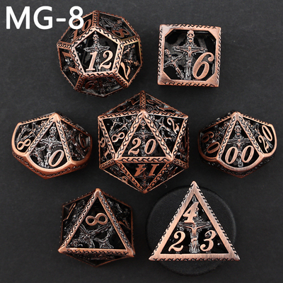 Set de dados metálicos ocos poliedro dados personalizados jogo de tabuleiro dragão e dragão