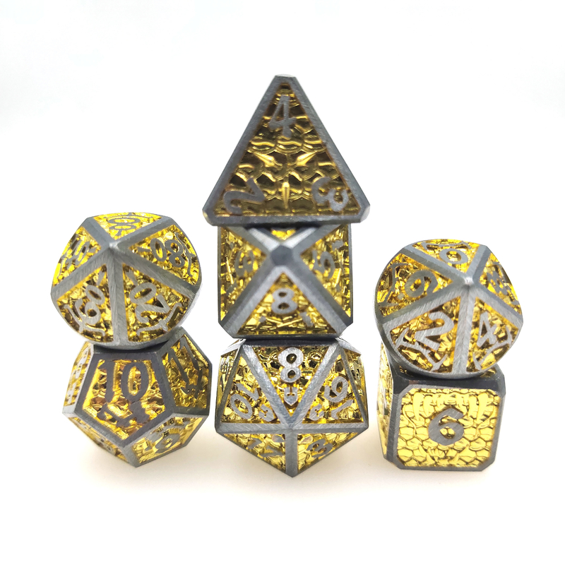 Conjunto de dados luminosos de cartão comercial para DND ou RPG Poliédrico Metal Ouro Amarelo