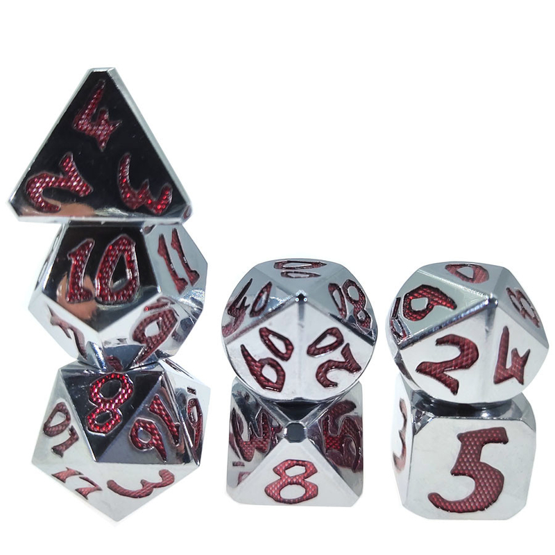 Conjunto multiuso de dados de metal minúsculos dados poliédricos vermelhos para masmorras e dragões vermelho prateado