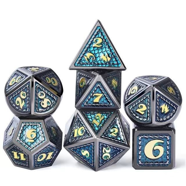 Dragon Scale Solid Metal Dice Set Multicolor DND RPG Cores Brilhantes