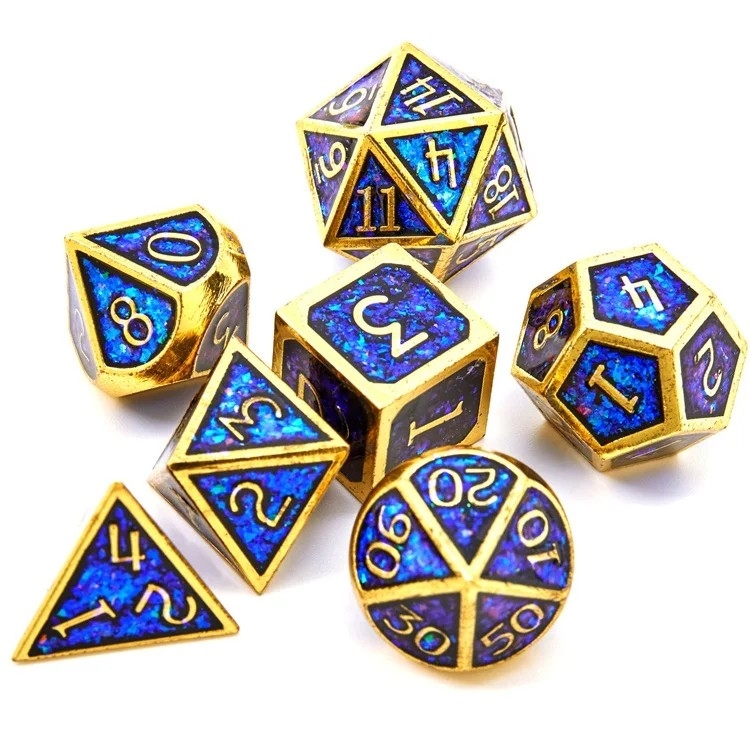 Shining Golden Powder Solid Metal Dice Set Jogo de Tabuleiro Dragon And Dungeon DND RPG