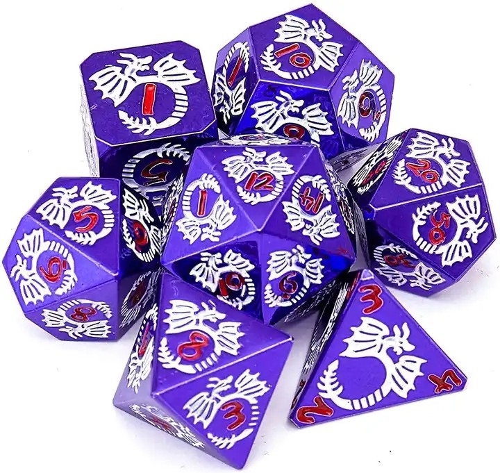 Multi-facetado conjunto de dados de metal sólido DND RPG colorido jogo de tabuleiro Dragão Voador Crucho