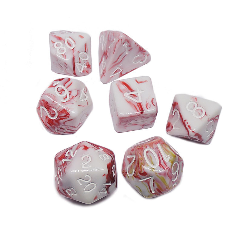 O personagem de resina de minério branco e vermelho joga um fato de dados multi-noodle Dragão e Dungeon dnd dados