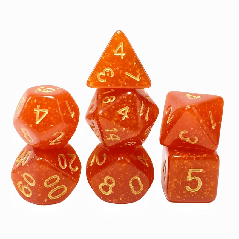 Ouro brilhante em pó de resina laranja personagem de jogo de tabuleiro jogo de dados conjunto dnd dados